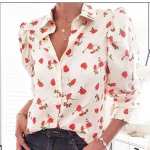 Zara Red Floral Blouse
